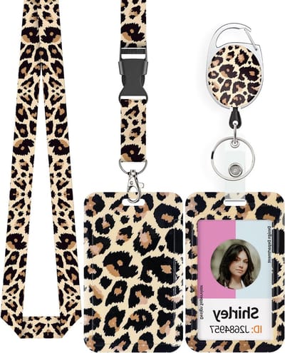Fashionable ID Badge Houder met Luipaardprint, Retractable Badge Reel en Afneembare Lanyard voor Kantoor en Onderwijs