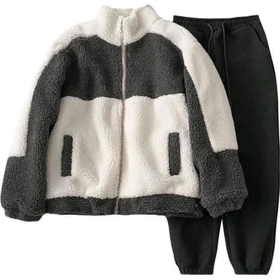 Damespak Herfst en Winter Kunstmatig Lamswol Jas + Wolle Broek Warm en Los Tweedelig Dames Vrijetijds pak S