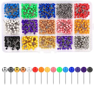 Dailygoods- Kaartspelden 900 stuks - Punaises voor Prikbord - Markeringsnaalden - Ronde Kop - Kleurrijke Spelden - Duurzaam en Comfortabel