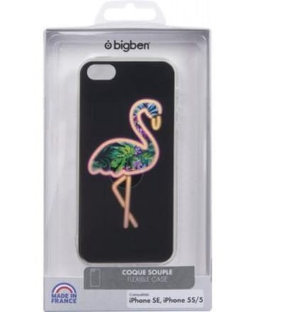 Bigben Connected, Hoesje geschikt voor iPhone 5/5S/SE - Hardcase Holografische Flamingo, Zwart