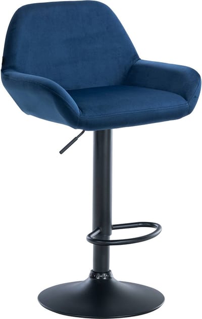 CLP Braga Barkruk - Met rugleuning - Verstelbaar - Fluweel - Velvet - blauw zwart