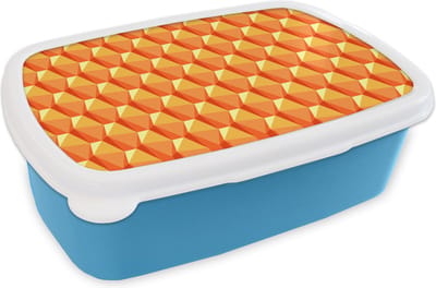 Broodtrommel Blauw - Lunchbox - Brooddoos - Oranje - Patronen - 3D - 18x12x6 cm - Kinderen - Jongen