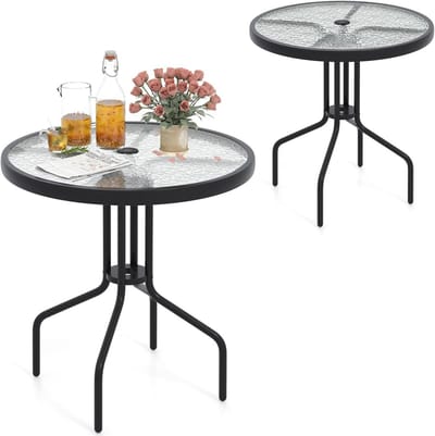 Tuin Tafel - Balkon Tafel Rond - Buiten Eten - Parasol Gat - Diameter 70 cm - Zwart