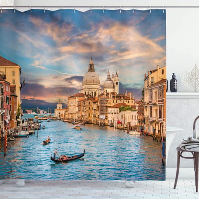 ABAKUHAUS Douchegordijn Canal Grande – 175 x 180 cm – Waterafstotend, Wasmachinebestendig – hemelsblauw champagne