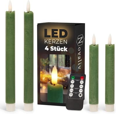 Voordeelset LED-kaarsen met timer klein + groot groen 4 stuks groen voor binnen - 6 uur - ECHTE WAS 18 cm + 23 cm hoogte voor kaarsen 2,2 cm diameter 2 AAA-batterijen vereist LED-kaarsen flikkerende vlam