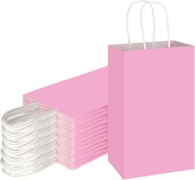 Kraftpapieren Zakken - Geschenkzakken Boodschappentassen - Verpakken en Presenteren - Met Handvatten - 13 x 8 x 20 cm - Lichtroze