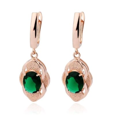 Deja Jewels Oorbellen met Ovale Hangers - Dames, Rosegoudkleurige Afwerking, Groene Glassteen