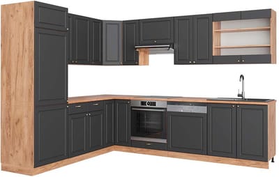 Vicco Hoekkeuken Fame-Line, Anthrazit-Gold Landhaus/Goudkleurig Eiken, 287 x 227 cm, WB Eik