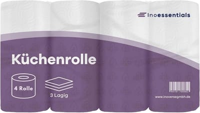 Keukenrollen 3-laags - Keukenpapier Huishoudrollen - Huishoudelijk Schoonmaken - Extra Absorberend en Scheurvast - 4 Rollen - Wit