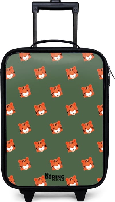 NoBoringSuitcases.com® - Kinderkoffer jongen - Kindertrolley meisje - Tijger turbulentie - Koffer kind lichtgewicht - Reiskoffer trolley voor kinderen - Koffertje met lichtgevende wieltjes - Rolkoffer zwart