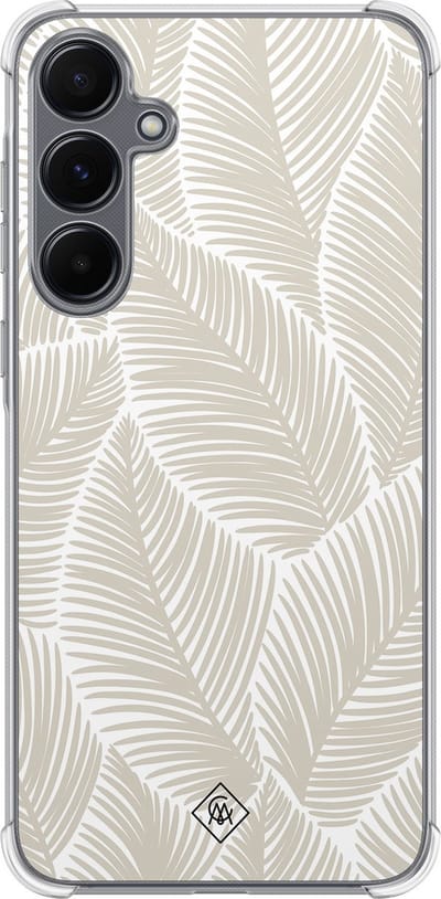 Casimoda® hoesje - Geschikt voor Samsung Galaxy A35 5G - Palmy Leaves Beige - Shockproof case - Extra sterk - TPU/polycarbonaat - Bruin/beige, Transparant