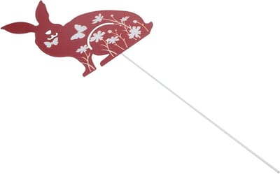 Paashaas Decoratie - Tuinpaal Konijn - Buiten Versieren - Metalen Silhouet - 12x45cm - Rood