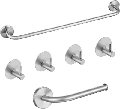 Auralum Handdoekrek Badkamer Set RVS - Handdoekrek - Handdoekhaakjes - Toiletrolhouder - Zonder Boren/Zelfklevend