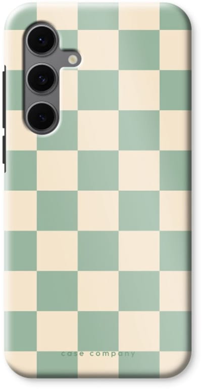 Case Company® - Hoesje geschikt voor Samsung Galaxy S24 FE hoesje - Checkered Mint - Tough Case - Maximale Bescherming alle Kanten en Schermrand