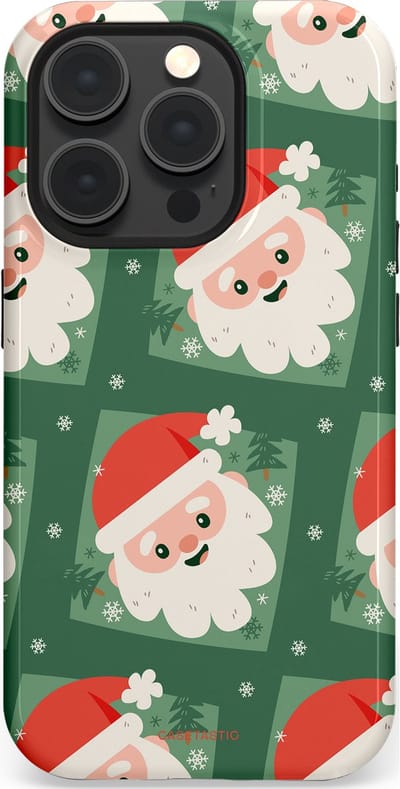 Casetastic hoesje geschikt voor Apple iPhone 15 Pro - MagSafe - Dubbellaagse bescherming - Kerstmannen in het bos - Fashion Case - Donkergroen Wit Terracotta Crème