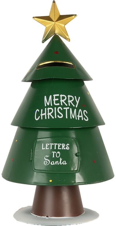 Clayre & Eef Kerstdecoratie Brievenbus Ø 18x35 cm Groen Metaal