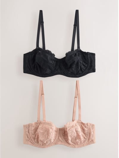 Next - Dames - Set van 2 verstelbare strapless beha's met kant en zonder vulling - Zwart