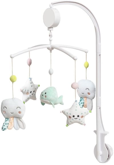 Baby's Muziekmobiel baby Heaven - Boxmobiel - figuurtjes - Muziek speelgoed - walvis - octupus - zeedieren - zeester- zachte kleuren