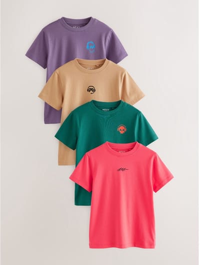 Next - Jongens - Verpakking van 4 T-shirts met kleine grafische print en korte mouwen - Rood