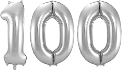 Ballon Cijfer 100 Jaar Zilver Helium Ballonnen Verjaardag Versiering Cijfer Ballon Feest Versiering Met Rietje - 86Cm