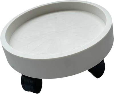 Platenschaal met wielen - Bloempot verrijder - Planten verplaatsen - Stabiel met rem - Diameter 22 cm - Wit