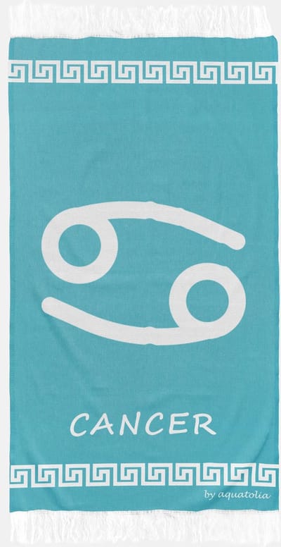 uit Turkije By Aquatolia Hamamdoek Cancer Zodiac - 100% Zacht Katoen - Strandlaken - Handdoek - Turkoois - 100cm x 180cm - Originele hamamdoek uit Turkije
