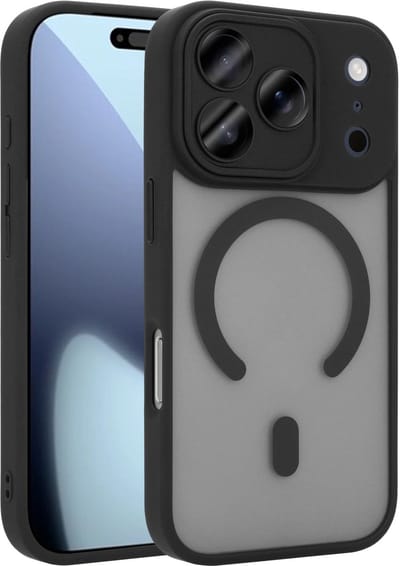 Coverzs luxe matte Magneet hoesje geschikt voor iPhone 17 Pro met camera cover (Zwart) – sterke case met premium bescherming, dun ontwerp en perfecte pasvorm - Camerabescherming