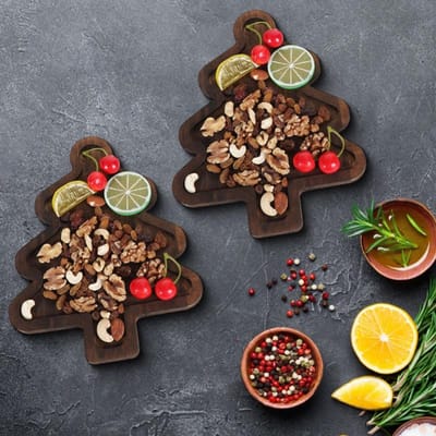 2 STuks Houten Serveerplateaus Kerstboom en Hoed Vorm Kaasplateaus voor Fruit Brood Snacks Snoep Gerecht Bord Kerstfeest