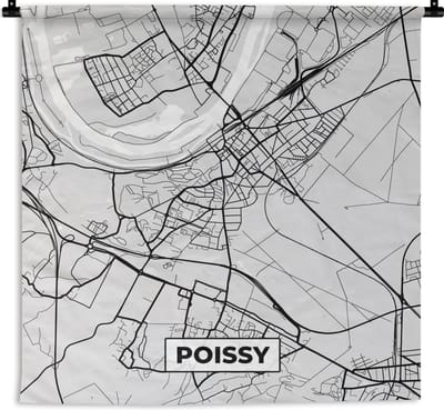 Wandkleed - Wanddoek - Stadskaart – Frankrijk – Kaart – Poissy – Plattegrond - 180x180 cm - Wandtapijt
