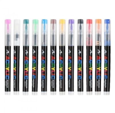 Dailygoods - Set van 12 acrylstiften, fijne punt met niet-giftige waterdichte inkt, permanente marker voor kunst en handwerk, heldere kleuren