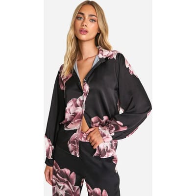 boohoo Dames Large Scale Floral Relaxed Fit Shirt | Black | Maat: 6