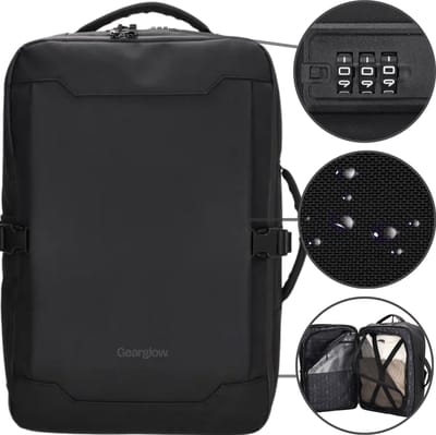 GearGlow Handbagage 40x30x20 Rugzak met Cijferslot - Zwart - Regenbestendige Reistas - Underseater