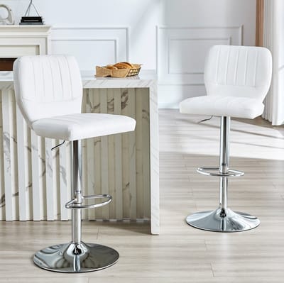 FloraGrace Barkruk 62-83 cm - Hoogteverstelbaar En 360 Graden Draaibaar - Voor Keuken, Bar Of Bistro - Kunstleer En Metaal - Wit Zilver
