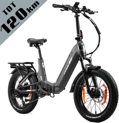 TTGO F7 Opvouwbare Elektrische Fiets – 720Wh Lithium Accu – Actieradius tot 120 km – Aluminium Frame met Achtervering – 20×3.0 inch Brede Banden – Hydraulische Schijfremmen – Shimano 7 Versnellingen – Elektrische Stadsfiets – Grijs