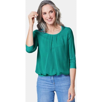Verzorgd shirt in elegante blouselook - petrol - Gr. 52 van Goldner Fashion