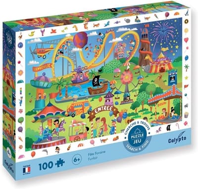 XL Legpuzzel 100 Stuks met Zachte Touch - Wimmelpuzzel met Kermis en Attracties voor Kinderen vanaf 6 Jaar