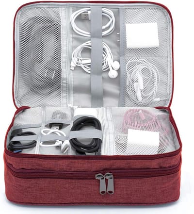 Famanu - Kabel Organizer Tas, Kabel Tas Electronic Organizer, Kabeltas Waterdicht Dubbele Laag, Kabels & Accessoires Tas, Rood