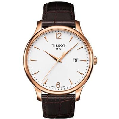 Tissot Elegance Serie Kwarts Uurwerk Modieus 30m Waterbestendig Horloge 42mm Wit Wijzerplaat Roestvrijstalen Kast Lederen Band T063.610.36.037.00 Basic Set (Wrist Watch+Watch Box),Brown Strap
