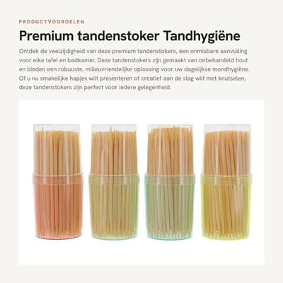 Dailygoods- Tandenstoker Premium - Onbehandeld Hout - Tandhygiëne - Hapjes - Knutselen - 4 x 120 Stuks - Cocktailprikker