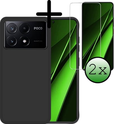 Hoesje Met 2x Screenprotector - Geschikt voor Xiaomi Poco X6 Pro 5G - Sterk & Shockproof - Back Cover - Siliconen Case - Telefoon Hoes - Zwart