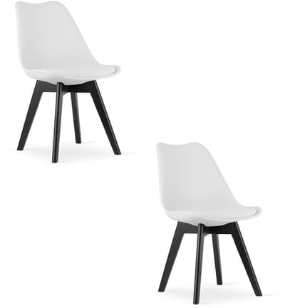 Set van 2 Stoelen MARK – Wit, Zwarte Poten, Kunststof Zitting met Kunstlederen Kussen, Strak Design, Ergonomisch, Geschikt voor Keuken, Eetkamer, Kantine en Werkruimte, Max. 120 kg