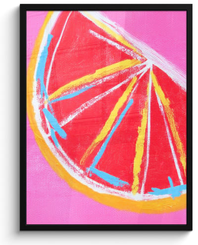 Poster in lijst - Fotolijst 60x80 cm - Posters - Grapefruit - Geschilderd - Roze - Strepen - Posterlijst zwart - Decoratie - Wanddecoratie woonkamer - Muurdecoratie slaapkamer