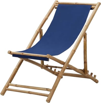 Ligstoel Bamboe - Relaxstoel Klapstoel - Buiten Ontspannen - 4 standen verstelbaar - 60 x 123 x 93 cm - Marineblauw