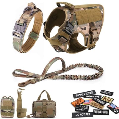 Militair Groot Hondentuig Halsband Riem Tassen Patches Set Huisdier Mechelse Herder Trainingsvesten Tactische Hondentuigen Accessoires M