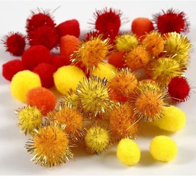 Knutsel pompons - 96x - oranje/geel - 15-20 mm - hobby bolletjes - ponpons