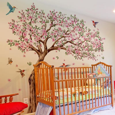 Dailygoods- Muursticker Grote Boom - Roze Kersenbloesem - Bloemen - Wanddecoratie Kinderkamer - Wanddecoratie Woonkamer - Wanddecoratie Slaapkamer