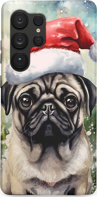Casetastic hoesje geschikt voor Samsung Galaxy S25 Ultra - Dubbellaagse bescherming - Aquarel Kerstmis Pug Hond - Fashion Case - Grijs Taupe Donkergrijs Saliegroen