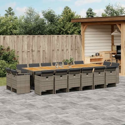 vidaXL - 17-delige - Tuinset - met - kussens - poly - rattan - grijs