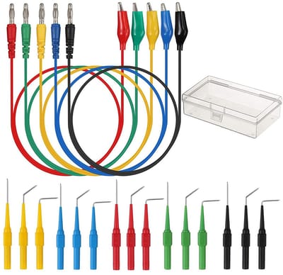 Multimeter Testsonde Punten - Testkabels Krokodillenklem - Elektrische Metingen - 20-Delige Set - 30 cm Kabel - Vijf Kleuren