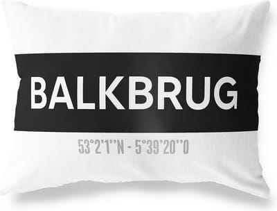 Tuinkussen BALKBRUG - OVERIJSSEL met coördinaten - Buitenkussen - Bootkussen - Weerbestendig - Jouw Plaats - Studio216 - Modern - Zwart-Wit - 50x30cm